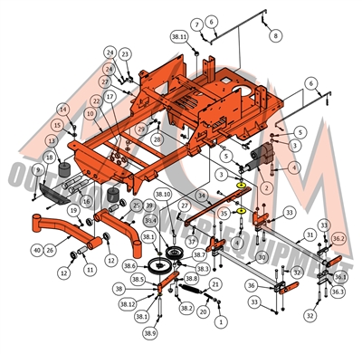 2018 MAVERICK FRAME & ACTUATOR ASSEMBLY or Bad Boy Parts number 18MAVFRAACT